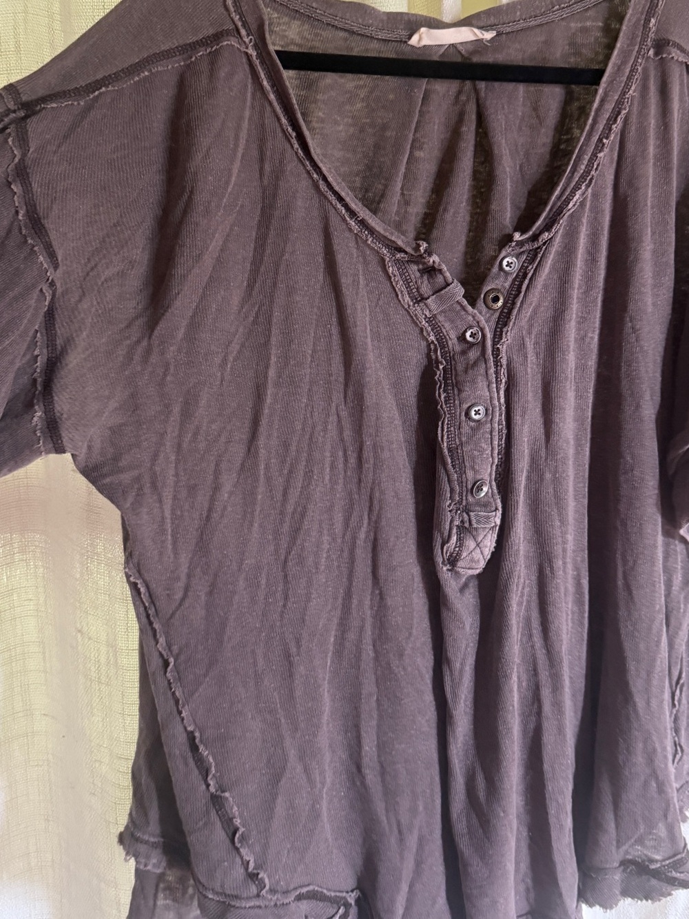 Free People Washed Brown Short-Sleeve Henley Tee - Picture 2 of 6